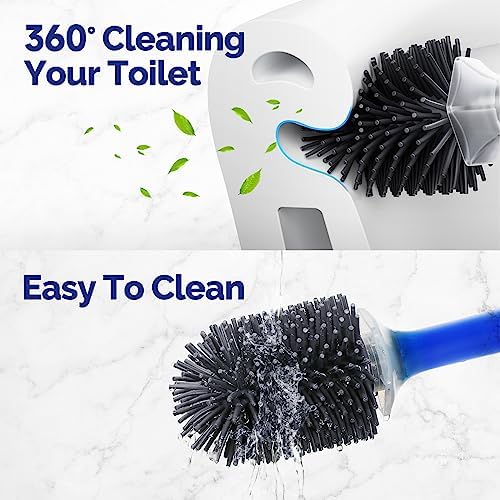 Hamitor Toilet Brush Holder Set with Silicone Brush and Refillable Handle
