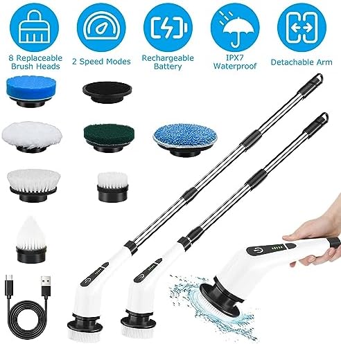Cordless Telescopic Electric Toilet Brush with 8 Replaceable Heads