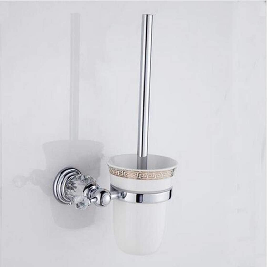 LUDSUY Chrome Bathroom Accessories Set Toilet Brush Holder Clear Crystal Wall-Mounted