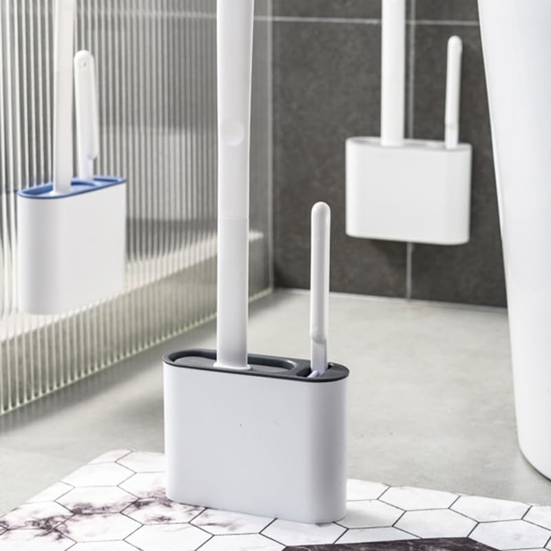 Durable Silicone Toilet Brush with Holder Light Grey