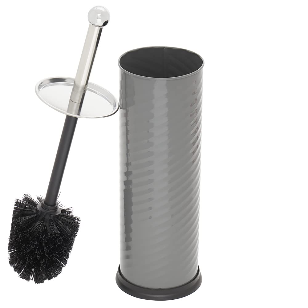 Home Basics Toilet Brush with Swirl Canister Grey 1