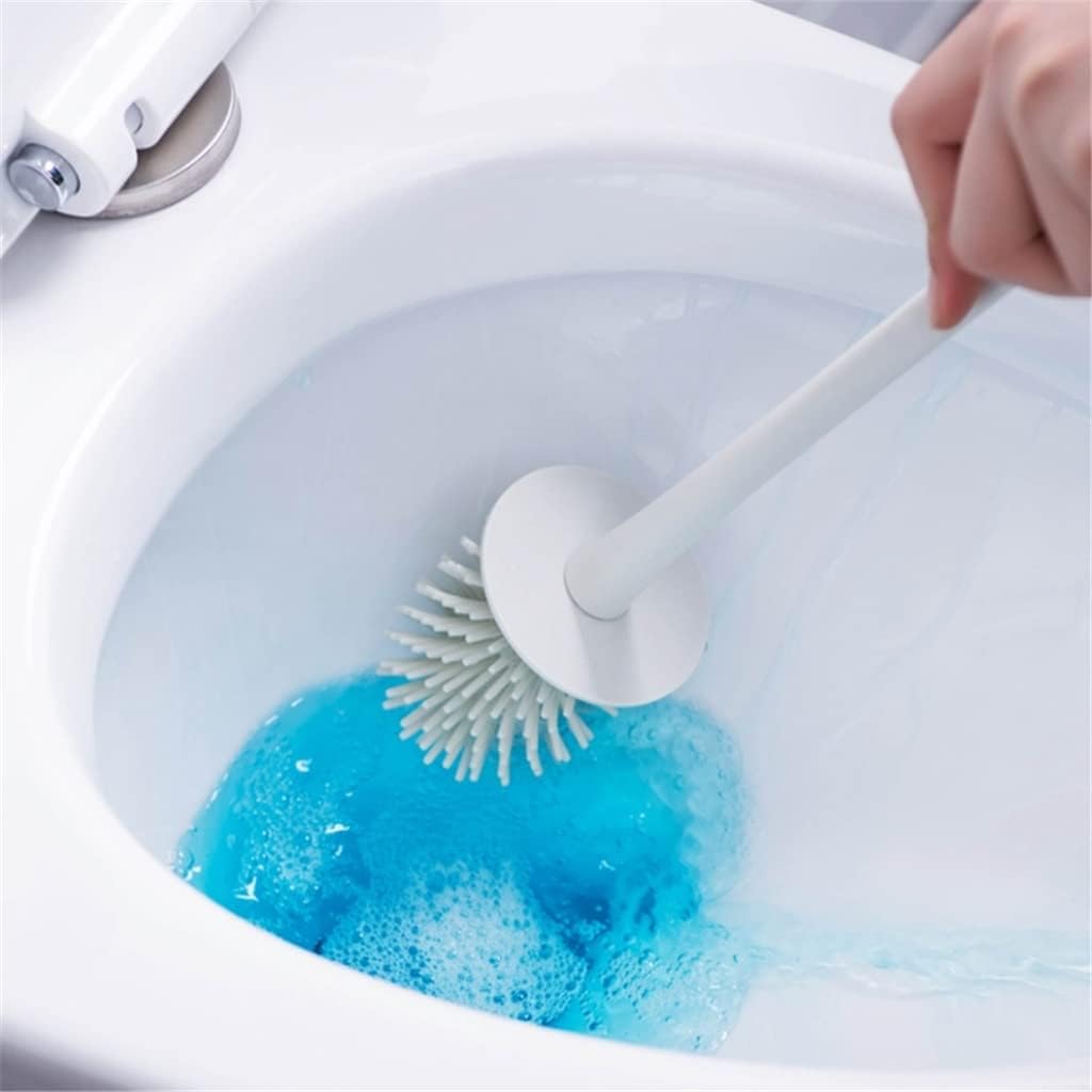Wall-Mounted Toilet Brush with Holder Set TPR Soft Silicone Brush Light Blue
