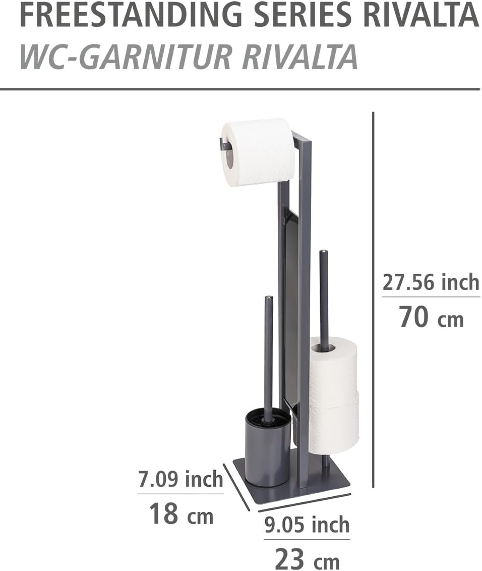 WENKO Rivalta Standing Toilet Set with Brush Paper Holder Grey