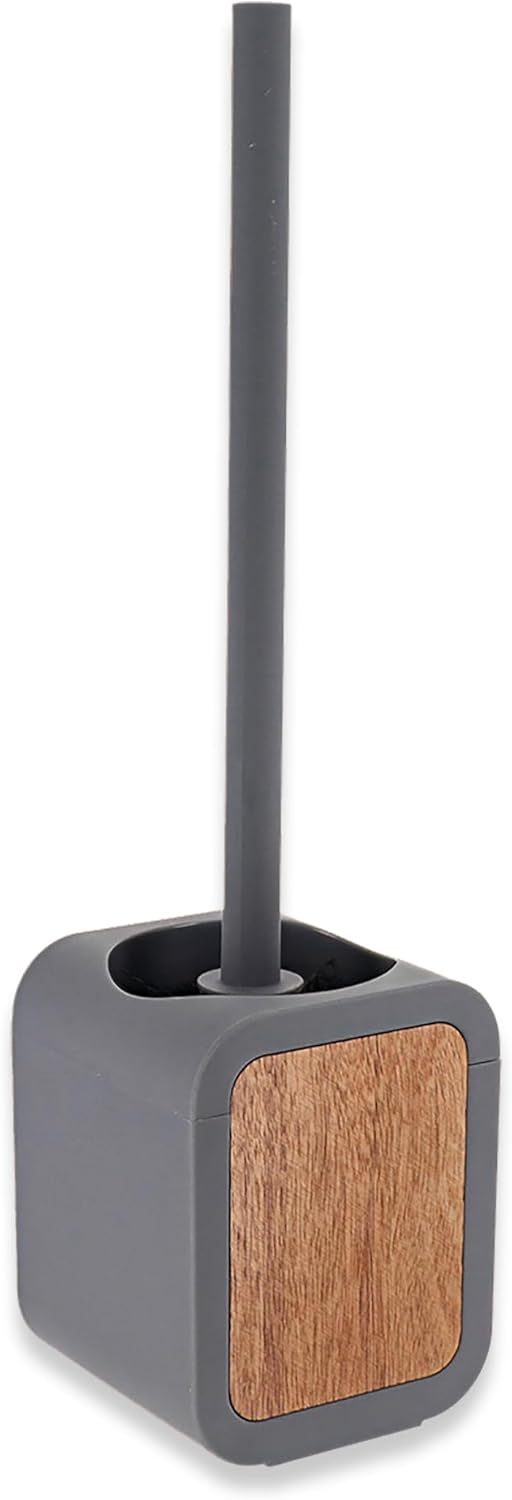 EVIDECO Toilet Brush with Holder Gray Rubber and Acacia