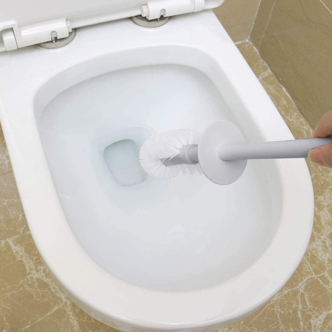 Plastic Toilet Brush with Holder - Space Saving Deep Cleaning Durable Grey