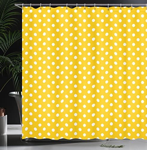 Ambesonne Polka Dots Shower Curtain with Hooks Yellow White 69 x 75