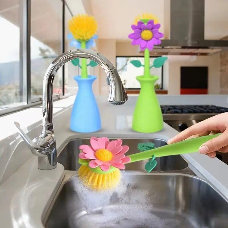 Flower Kitchen Washing Brushes and Stands Set of 3 1