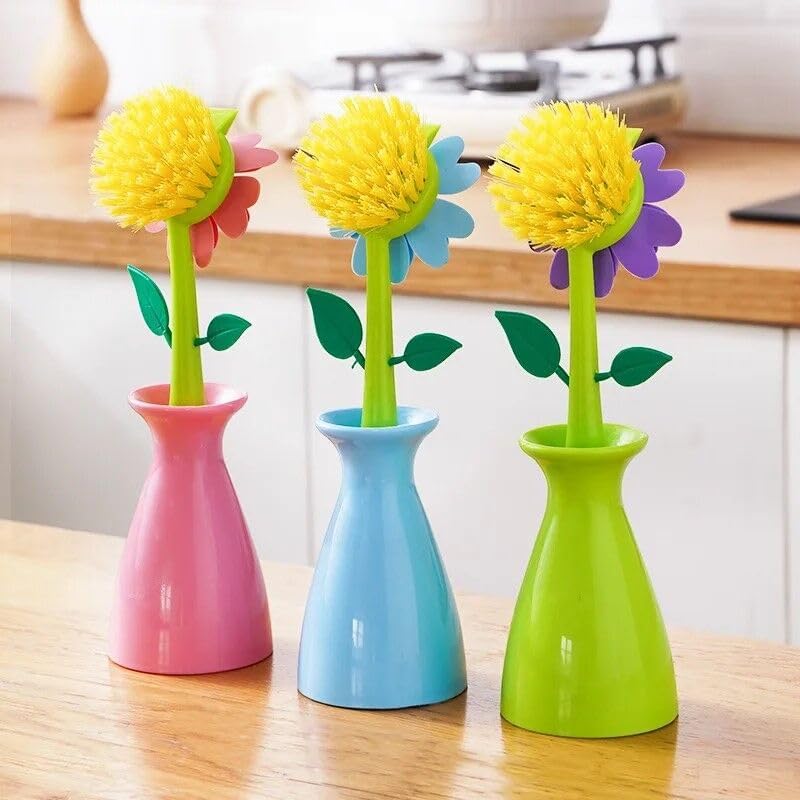 Flower Kitchen Washing Brushes and Stands Set of 3 1