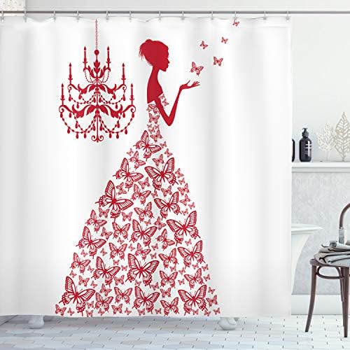 Ambesonne Love Shower Curtain Set with Hooks Red and White