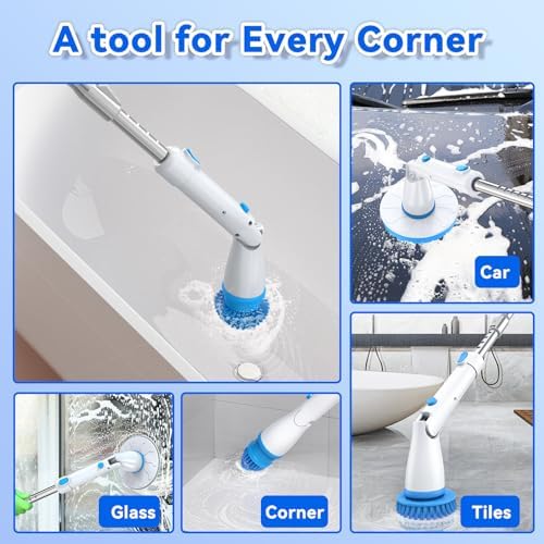 SIMWAL Electric Spin Scrubber with 7 Brush Heads and Extension Handle
