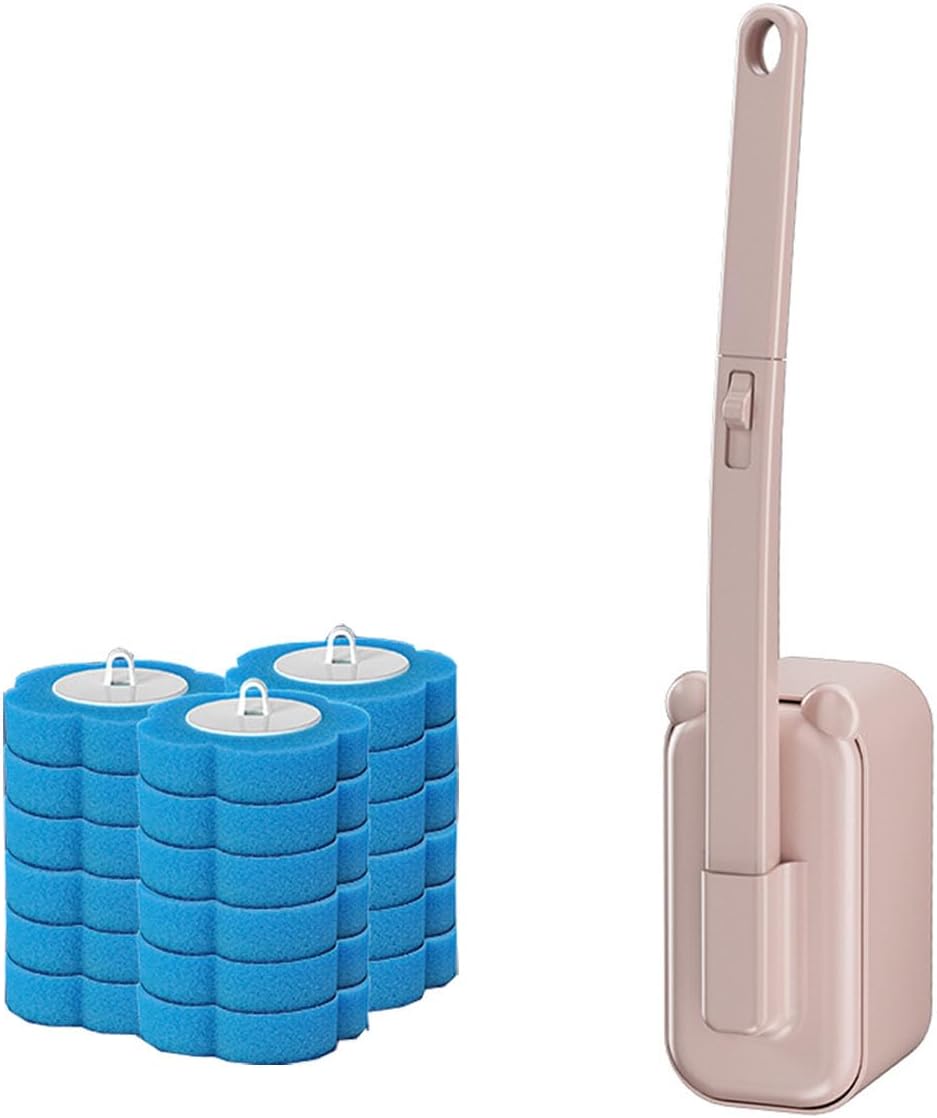 Disposable Toilet Brush Holder Set with Refills Pink