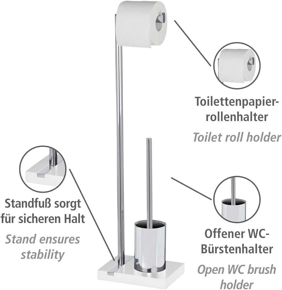 WENKO 20486100 Toilet Brush with Roll Holder Noble White