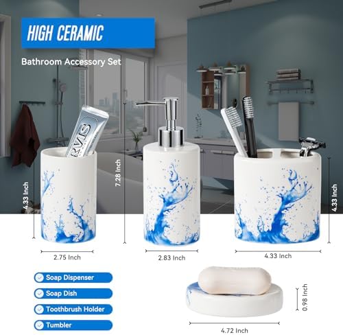 Blue Watercolor Bathroom Accessory Set of 4