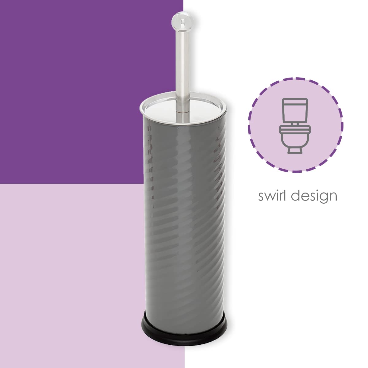 Home Basics Toilet Brush with Swirl Canister Grey 1