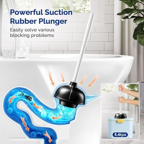 HAMITOR Toilet Brush and Plunger Set - 2 in 1 Compact Cleaning Combo