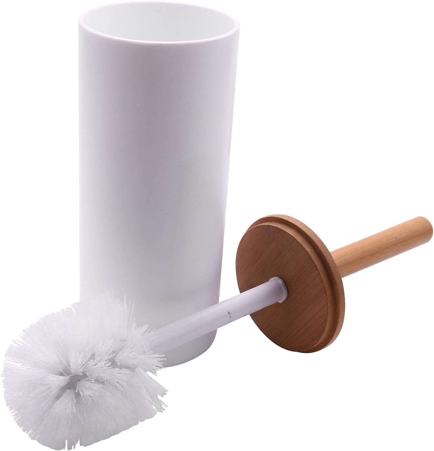 Bamboo Toilet Brush Set with Base Holder White