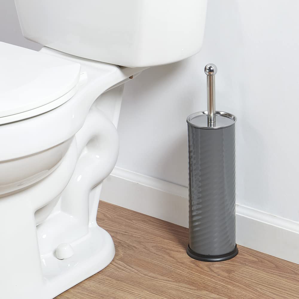 Home Basics Toilet Brush with Swirl Canister Grey 1