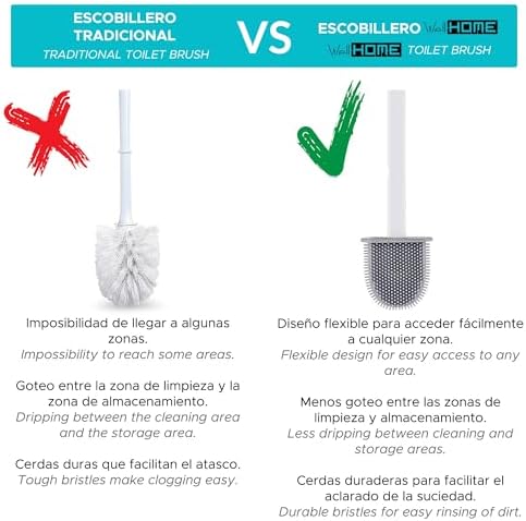 WELL HOME Toilet Brush and Holder White 360 Deep Cleaning