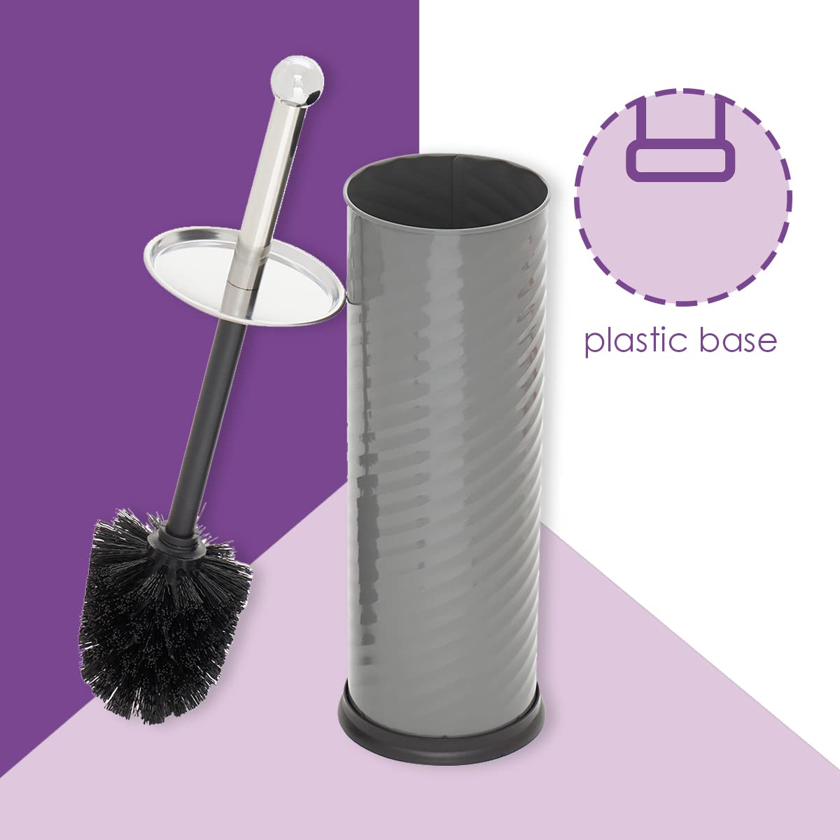 Home Basics Toilet Brush with Swirl Canister Grey 1