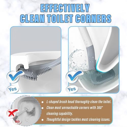2024 Curved Silicone Toilet Brush with Holder - No Drilling Space Saving Green