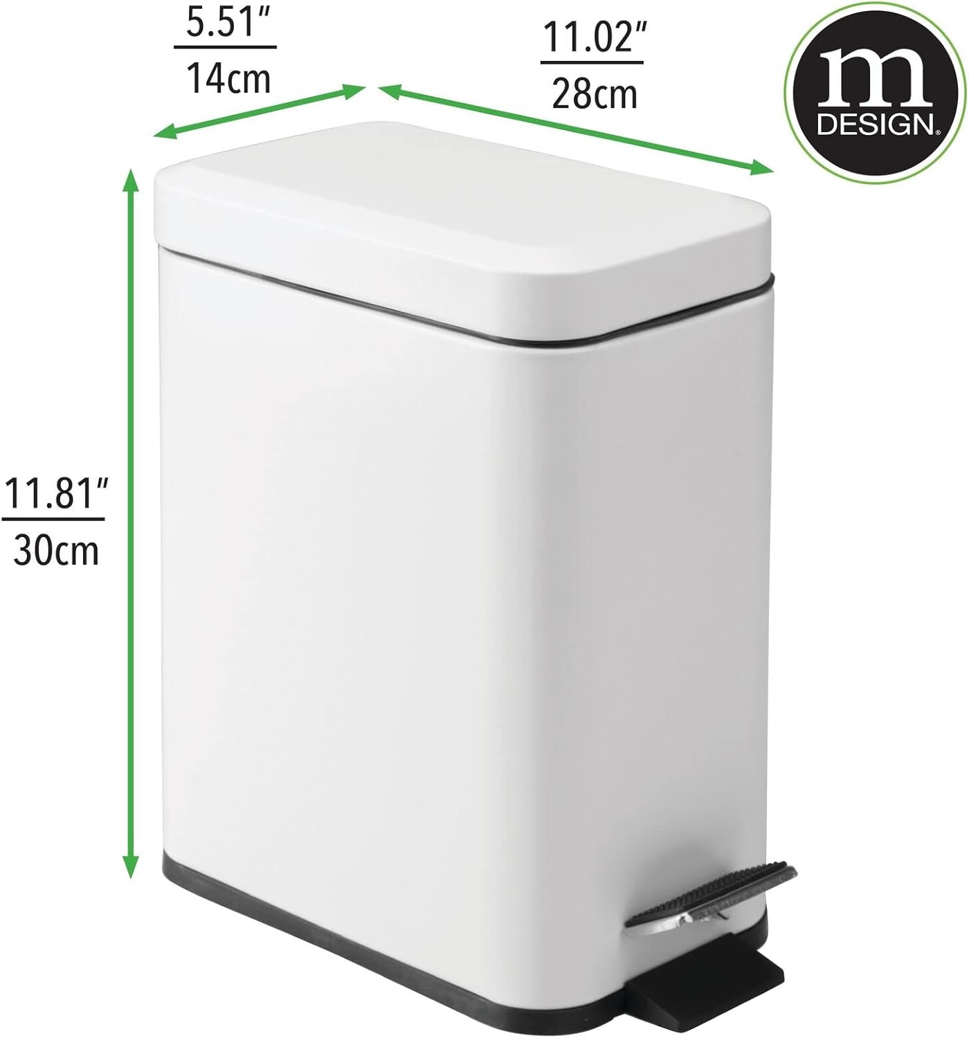 mDesign Toilet Brush and Trash Can Set - White