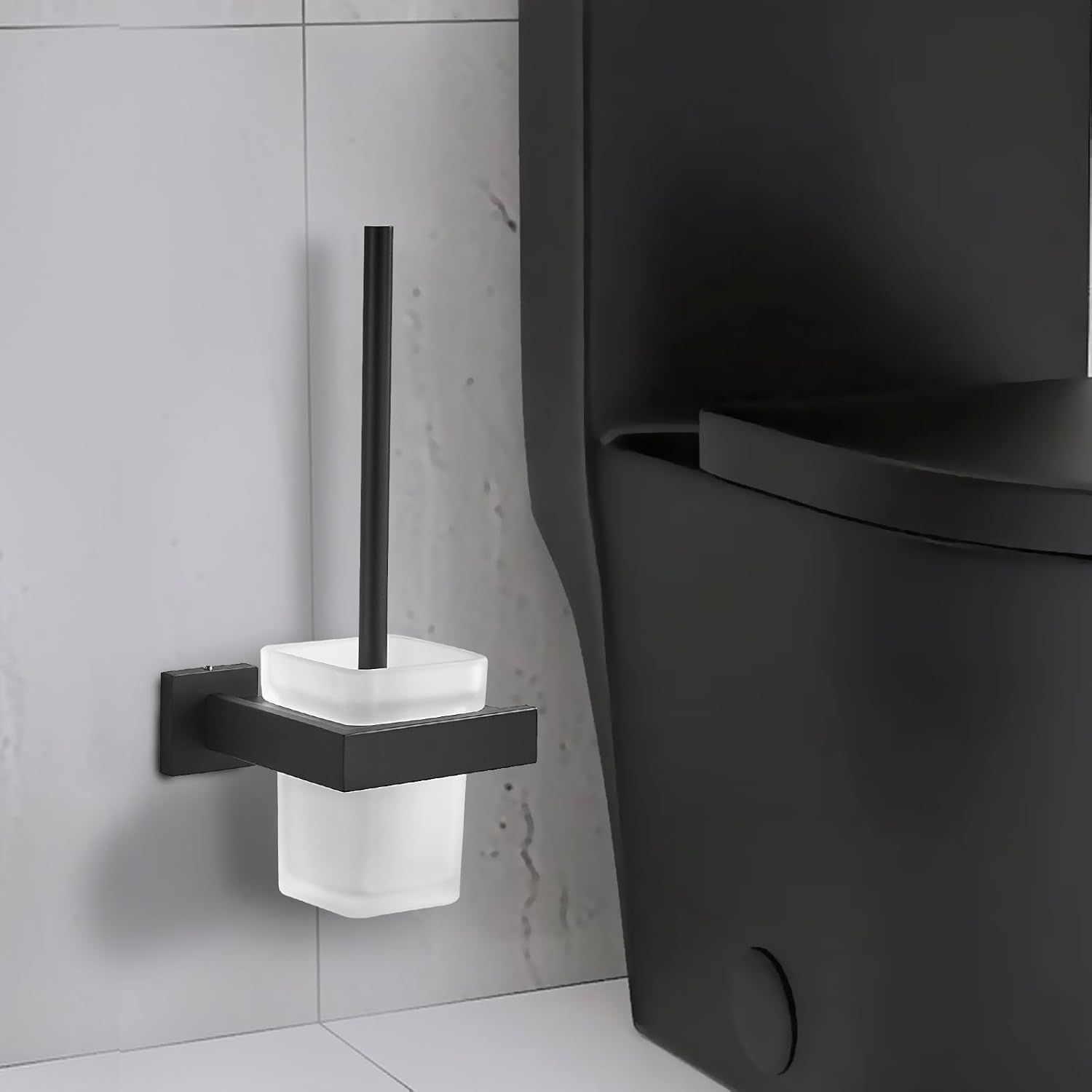 TINYROW Glass Wall Mounted Toilet Brush and Holder