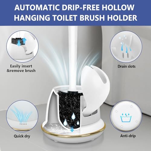NairSnow Gold and White Toilet Brush Set with Auto-Opening and Ventilated Base