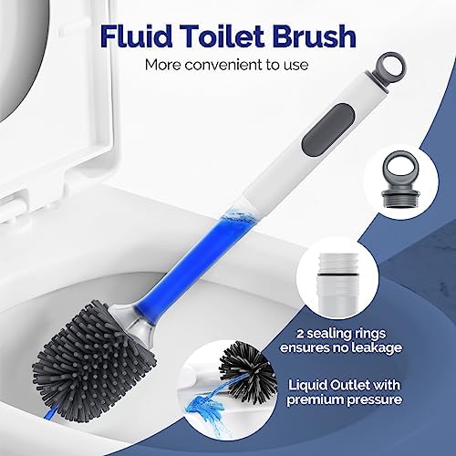 Hamitor Toilet Brush Holder Set with Silicone Brush and Refillable Handle