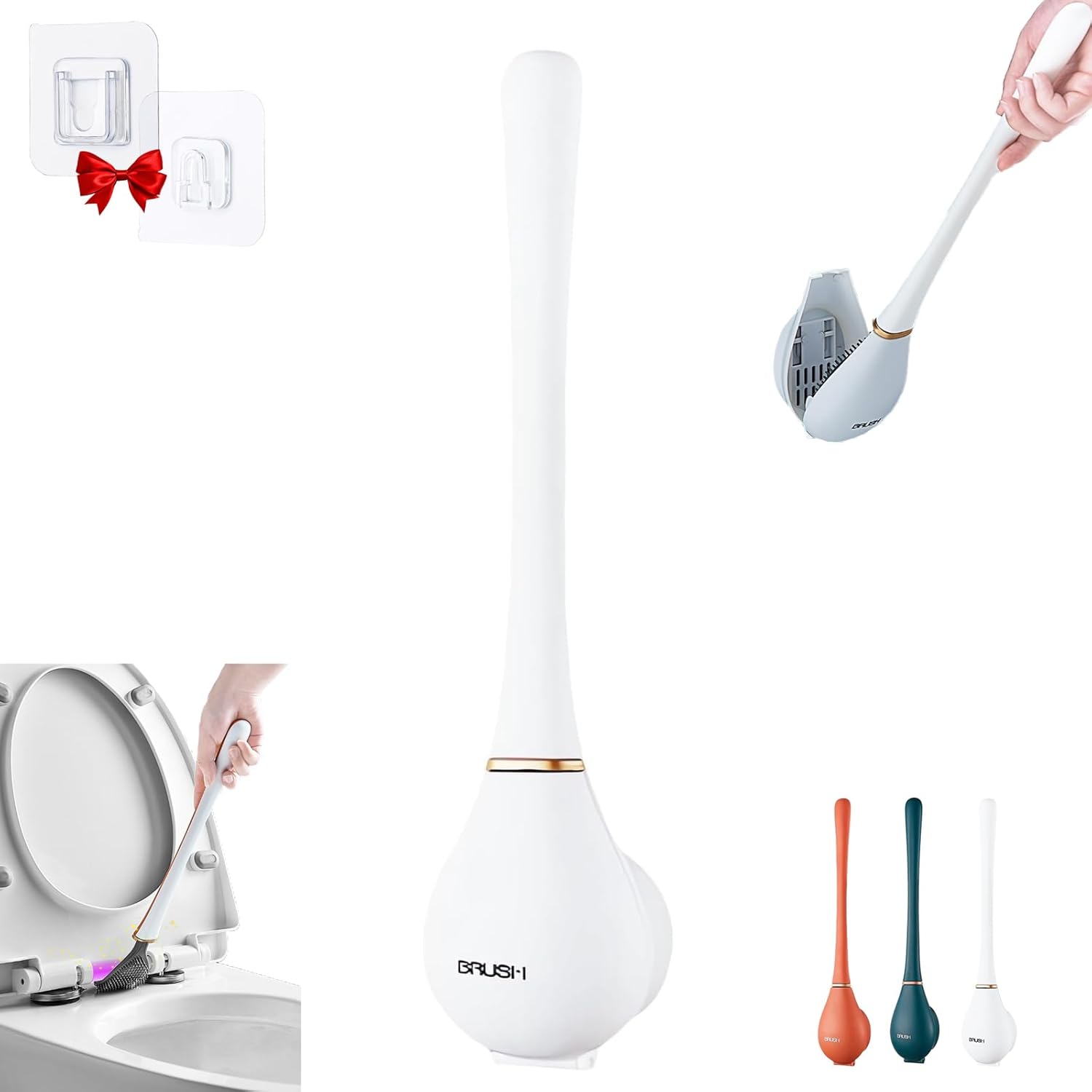 Modern Flexible Silicone Toilet Brush with Wall Mount Holder White