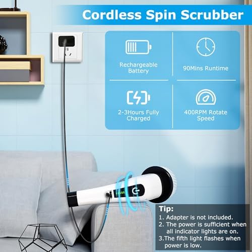 Cordless Telescopic Electric Toilet Brush with 8 Replaceable Heads
