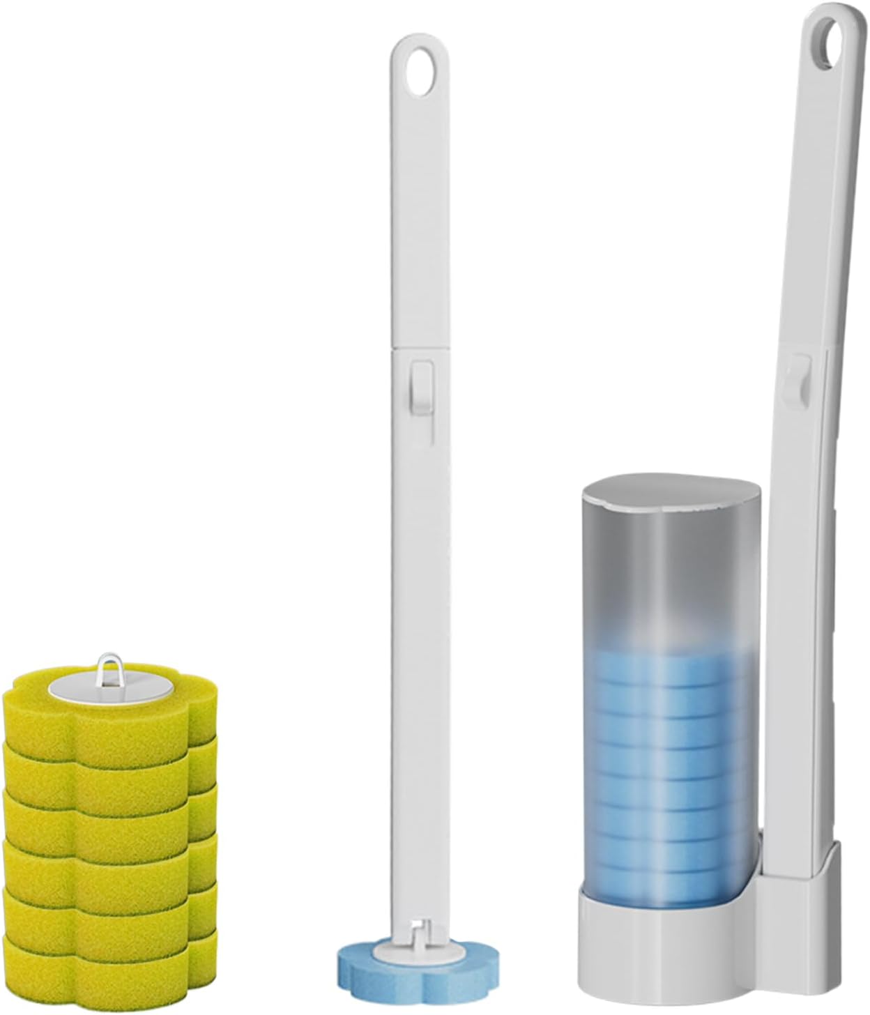 YAUNJI Disposable Toilet Brush with Holder and Refill Pads 6 Pack Yellow