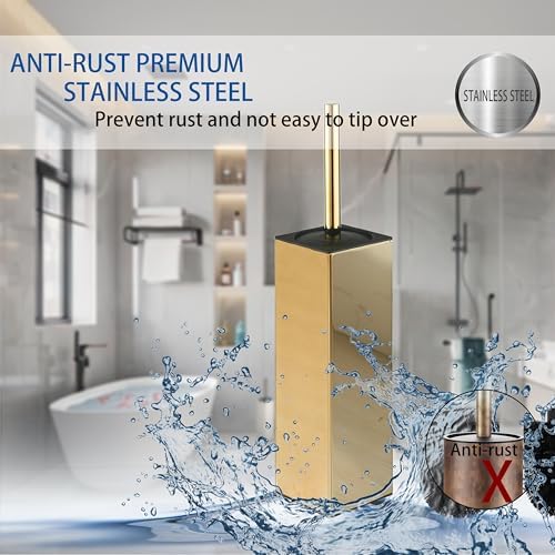 BGL Square Toilet Brush with Gold Holder and 2 Brush Heads