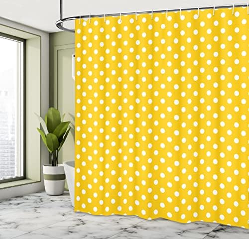 Ambesonne Polka Dots Shower Curtain with Hooks Yellow White 69 x 75
