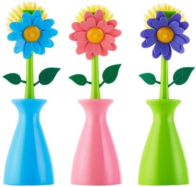 Flower Kitchen Washing Brushes and Stands Set of 3 1