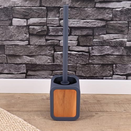 EVIDECO Toilet Brush with Holder Gray Rubber and Acacia