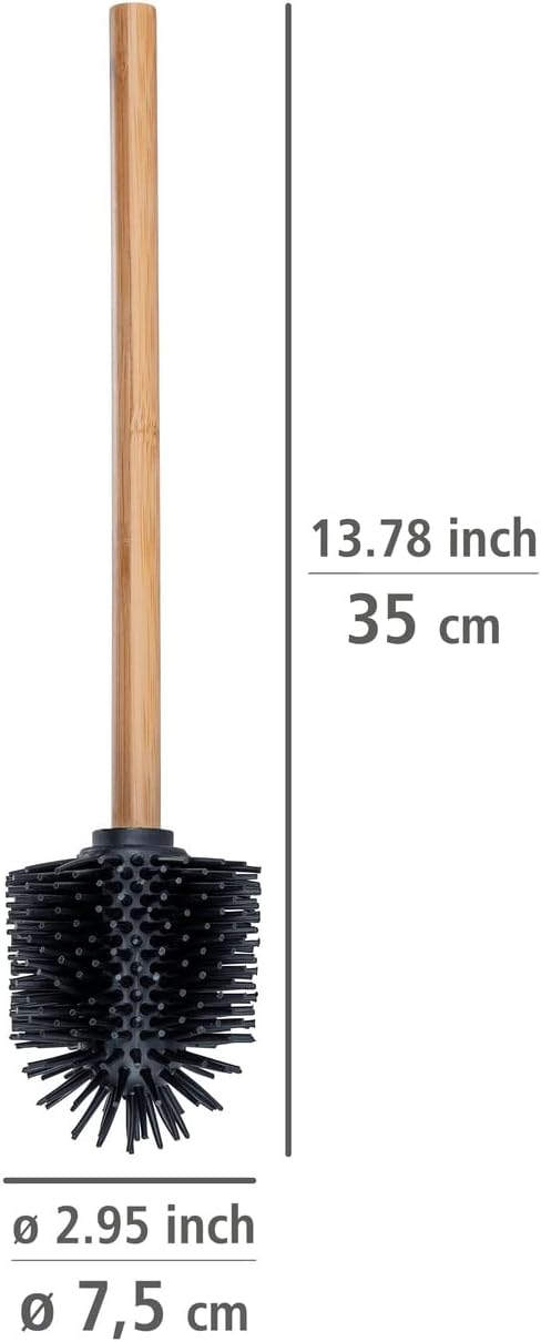 WENKO Replacement Toilet Brush with Bamboo Handle and Black Silicone Head