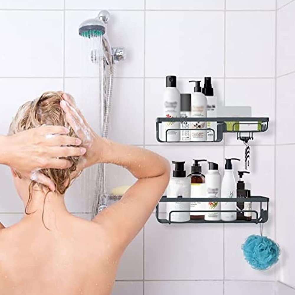 2pcs Shower Shelf Racks Black Set Bathroom Organizer