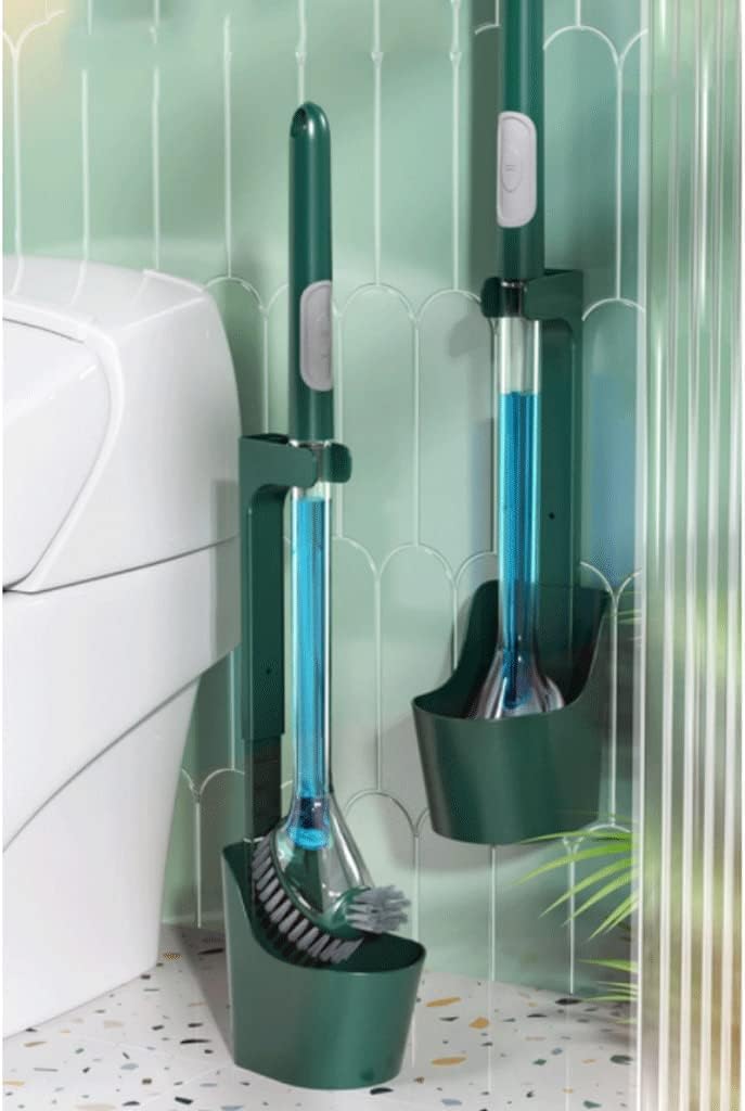 Dual Brush Head ABS Toilet Brush with Retractable Holder Green