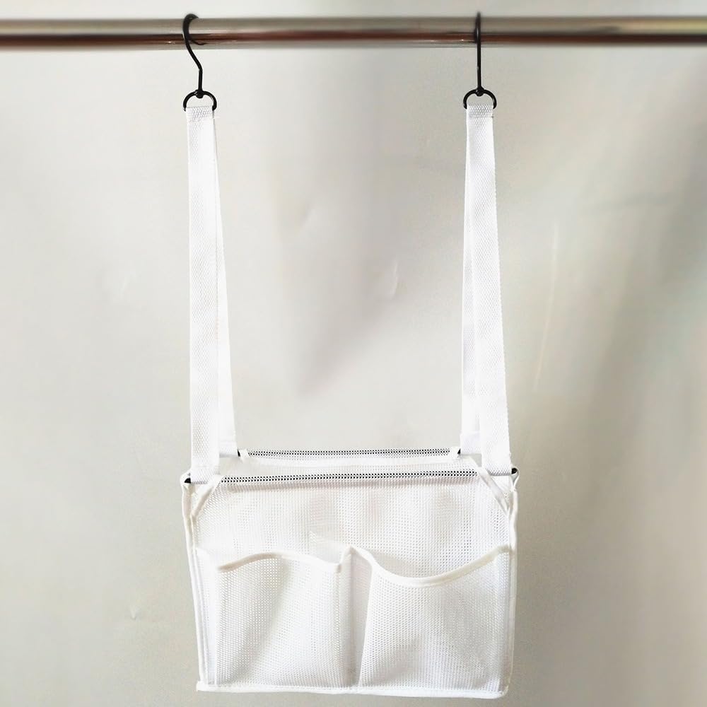 Portable Hanging Mesh Bag with 2 Hooks and 4 Pockets 1