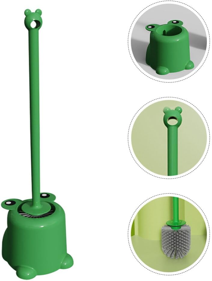 Frog Toilet Bowl Brush and Holder Set Green