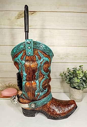 Ebros Rustic Western Cowboy Boot Toilet Brush Set 2 Piece