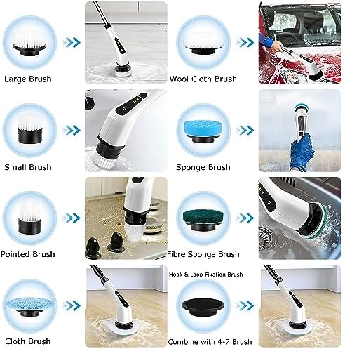Cordless Telescopic Electric Toilet Brush with 8 Replaceable Heads