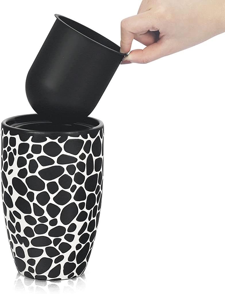 Pebble Pattern Toilet Brush with Stand Ceramic Set