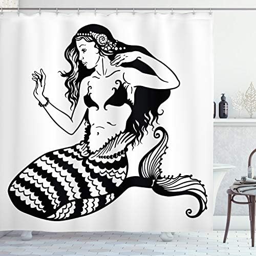 Ambesonne Underwater Mermaid Shower Curtain Set with Hooks