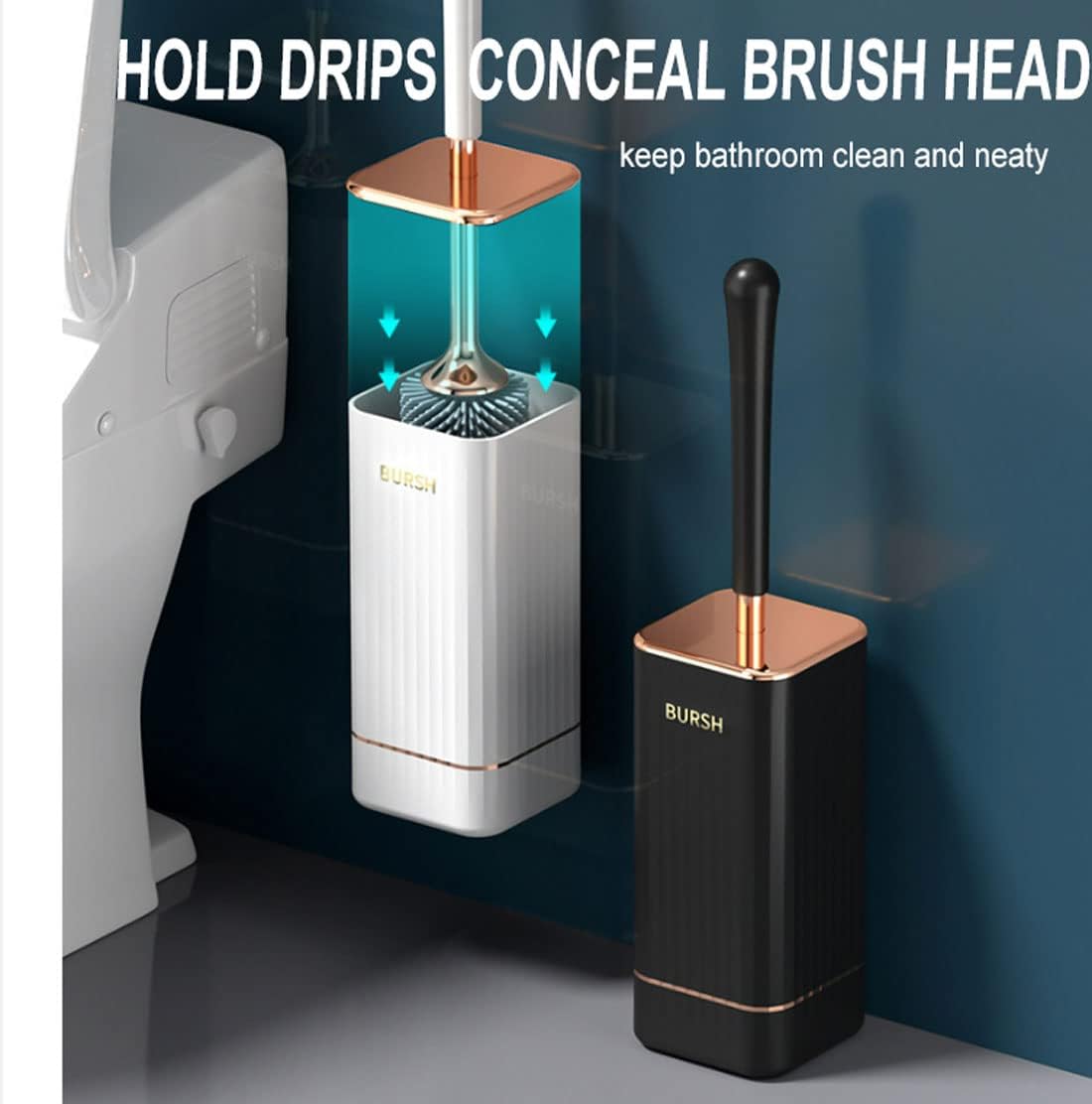 Silicone Toilet Brush with Holder Durable Easy to Clean White