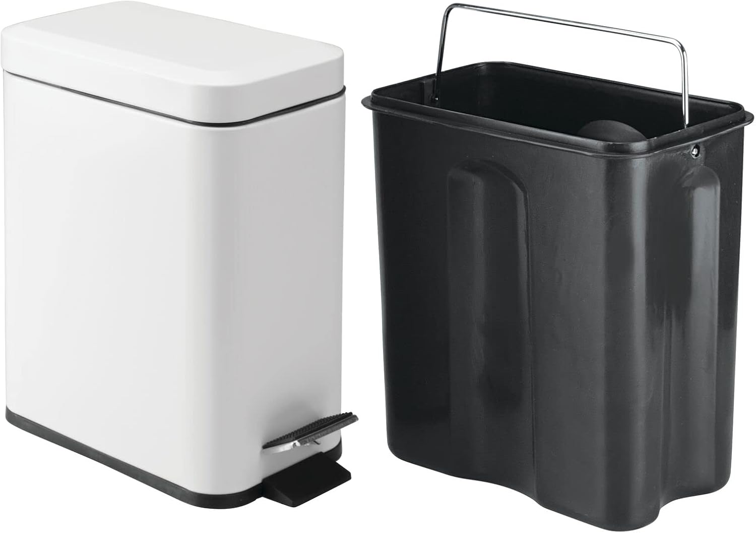 mDesign Toilet Brush and Trash Can Set - White
