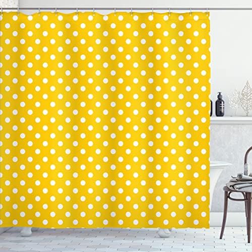 Ambesonne Polka Dots Shower Curtain with Hooks Yellow White 69 x 75