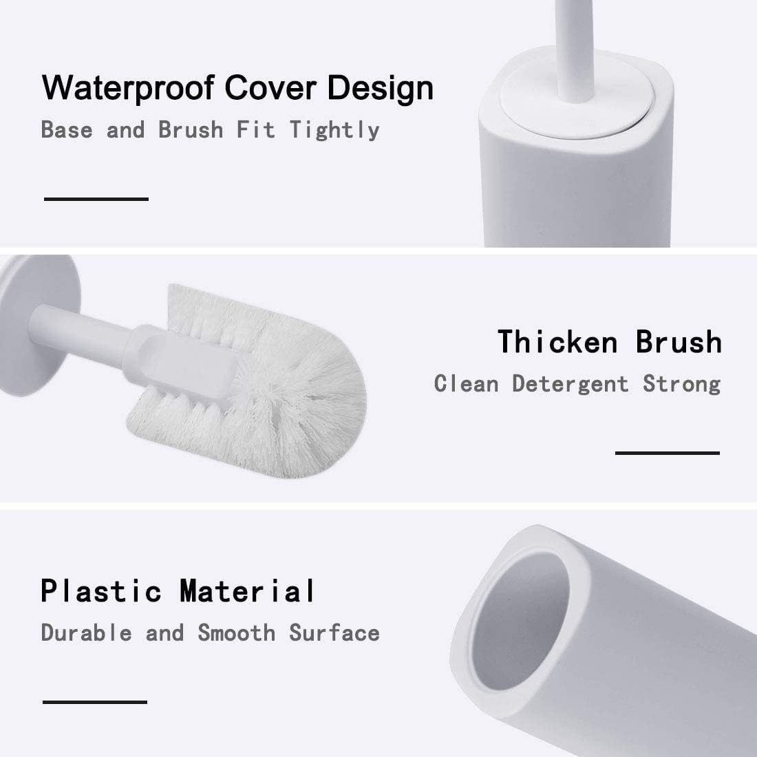 Plastic Toilet Brush with Holder - Space Saving Deep Cleaning Durable Grey
