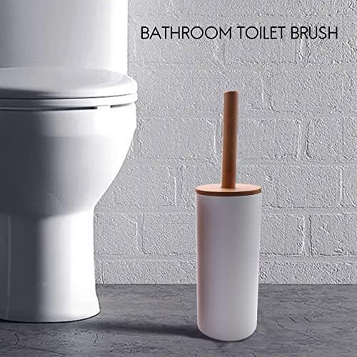 Bamboo Toilet Brush Set with Base Holder White