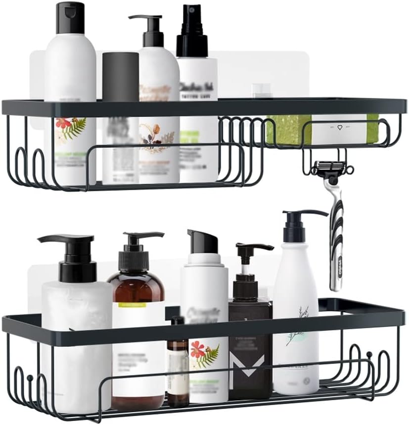 2pcs Shower Shelf Racks Black Set Bathroom Organizer